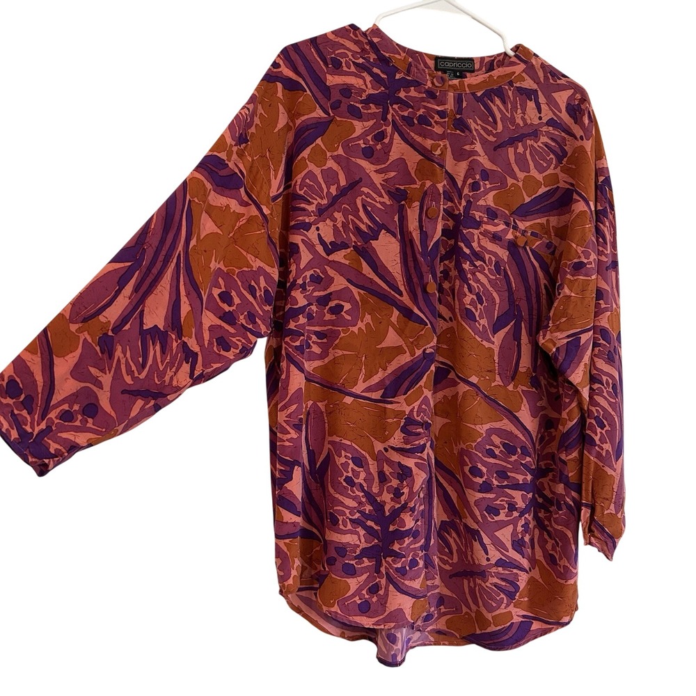 Vtg 100% Silk Floral Colorful Blouse Sz 6 Artsy Lightweight Button Up